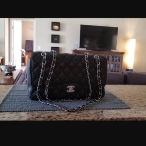 chanel silver caviar purse